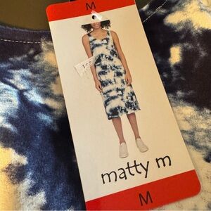 Matty M Blue and White Tie Dye Midi Dress